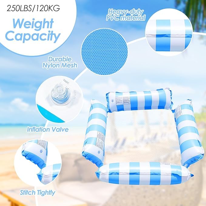 SOLDTRUE Pool Raft Bed 4 Sided Net Float Hammock Seats Portable Water Floats Bed for Party Vacation Fun Rest Saddle Beach Drifter Floting Hammock for Pool (Pack of 1) - Image 2