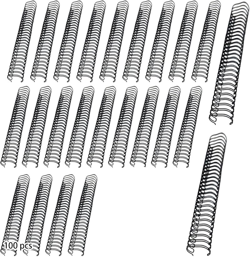 100 Pcs Black 34-Hole Twin-Loop Binding Wire 9/16 in 14.3mm Metal Rings, 3:1 Pitch Dual Coil Spines for Notebooks Calendars Documents, Holds About 120 A4 Paper - Image 1