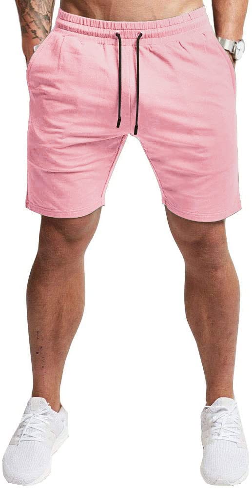 EVERWORTH Mens Casual Training Shorts Gym Workout Fitness Short Bodybuilding Running Jogging Short Pants Pink Small