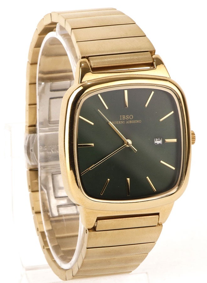 IBSO "IBSO Men's Wristwatch with Gold Strap and Elegant Olive Green Dial - Classic Luxury Design with Date Display" - Image 1