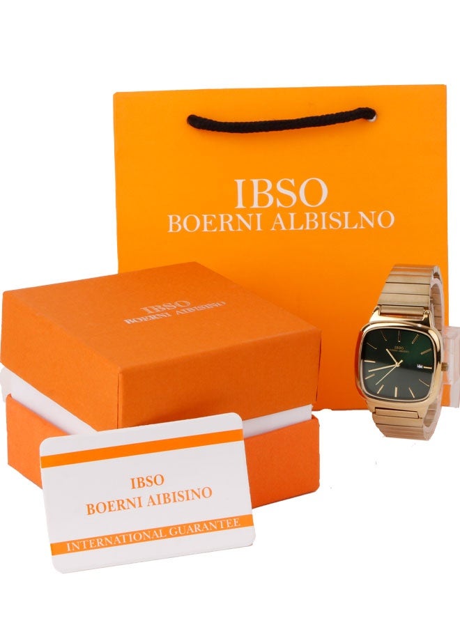 IBSO "IBSO Men's Wristwatch with Gold Strap and Elegant Olive Green Dial - Classic Luxury Design with Date Display" - Image 4