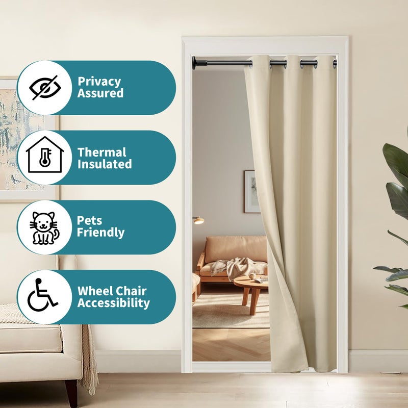 BGment Beige Door Curtain 80 Inch Length for Doorway, Bedroom Closet Curtain, Privacy Thermal Insulated Blackout Grommet Room Divider for Room Separation, 1 Panel, 34 Inch Wide - Image 3