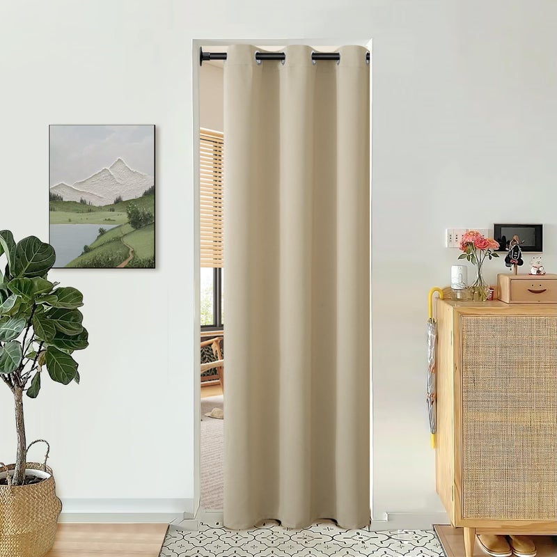 BGment Beige Door Curtain 80 Inch Length for Doorway, Bedroom Closet Curtain, Privacy Thermal Insulated Blackout Grommet Room Divider for Room Separation, 1 Panel, 34 Inch Wide - Image 1