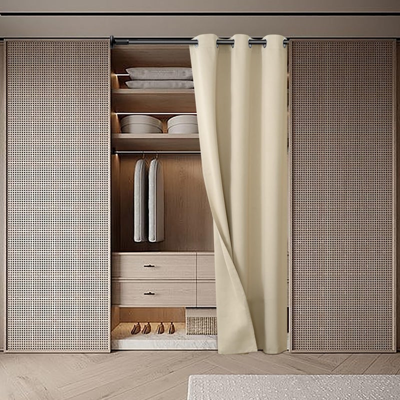 BGment Beige Door Curtain 80 Inch Length for Doorway, Bedroom Closet Curtain, Privacy Thermal Insulated Blackout Grommet Room Divider for Room Separation, 1 Panel, 34 Inch Wide - Image 2