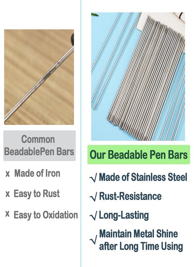 BB Beadthoven Beadthoven 50pcs Metal Blank Bars for Beadable Pens, Rust-Resistance Stainless Steel Beaded Rods Replacement Beadpen Bar Extender Parts for DIY Pens Repair Craft Making Supplies 4.61 inches - Image 2
