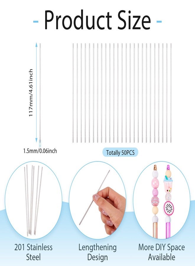 BB Beadthoven Beadthoven 50pcs Metal Blank Bars for Beadable Pens, Rust-Resistance Stainless Steel Beaded Rods Replacement Beadpen Bar Extender Parts for DIY Pens Repair Craft Making Supplies 4.61 inches - Image 3