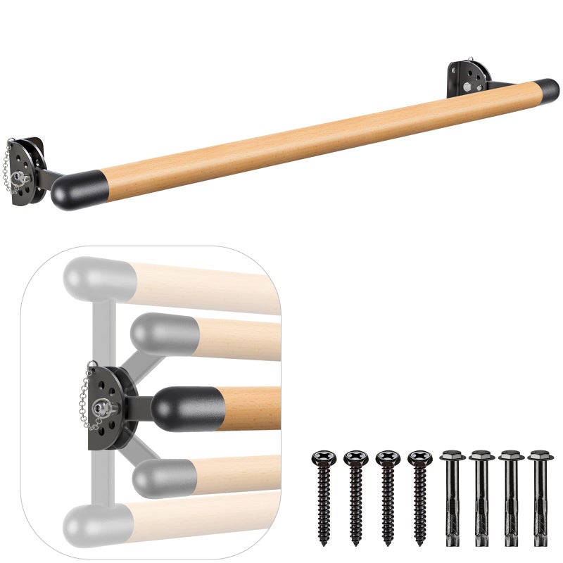 Kipika Wall Mounted Traditional Solid Wood Ballet Barre System, Stretch/Dance Bar for Home Workout Dance Equipment, Durable Metal Support, Height Adjustment, 3 FT Long, 1 1/2" Diameter - Image 1