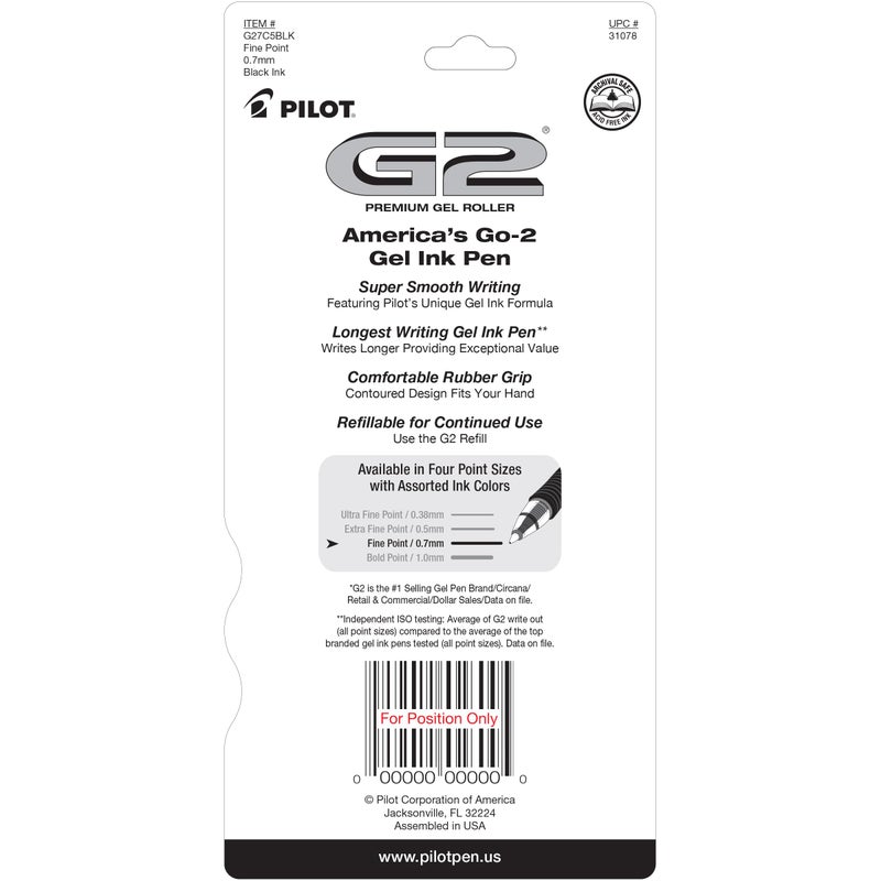Pilot G2 Premium Gel Roller Pens 0.7, Fine Point Smooth Writing Pens Black, Pack of 5 - Image 2