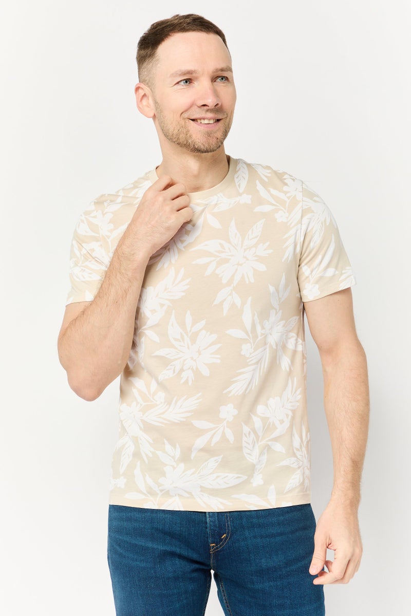 Celio تي شيرت رجالي بأكمام قصيرة وياقة دائرية بتصميم مزهر، متعدد الألوان - Image 1