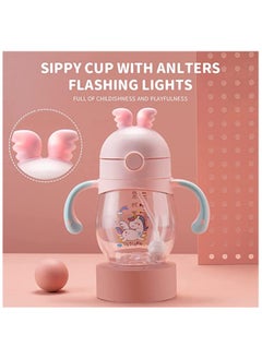Excefore Baby Bottles Sippy Cup with Flashing Lights 260ML Kids Water Bottle Toddler Cups Weighted Straw Cups Spill Proof Leak-Proof Cups with Removable Handles for Toddlers Fun Gifts for Boys (Pink)  - Image 5