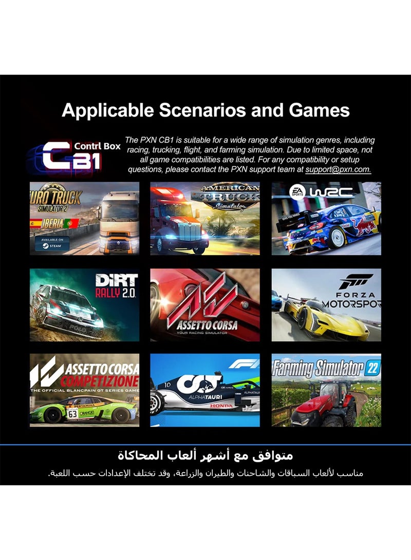 بي اكس ان صندوق الأزرار القابل للبرمجة CB1 لمحاكاة الألعاب - 19 تحكم قابل للتخصيص مع إضاءة خلفية RGB، لوحة USB مساعدة لمحاكاة ETS2، الطيران وسباقات السيارات | للكمبيوتر فقط، قاعدة قابلة للتعديل، متوافقة مع عجلة القيادة - Image 3