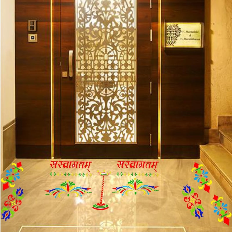 300Sparkles 6 Pcs Set Wooden Rangoli Stencil for Diwali and Festive Home and Floor Decoration 6 Design 3x7 Inches - Image 4