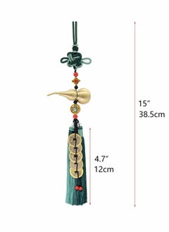 Excefore Chinese Knot Feng Shui Coins with Brass Calabash Hanging Decoration for Good Luck, Wealth Success and Longevity (Green)  - Image 4