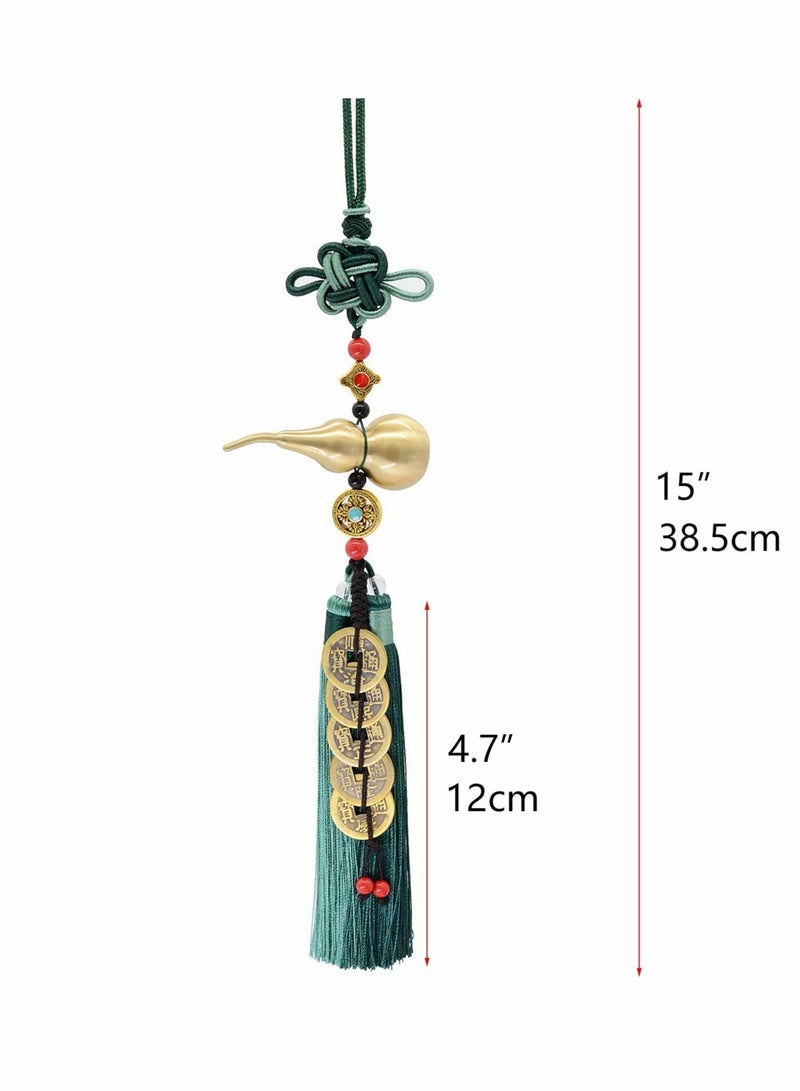 Excefore Chinese Knot Feng Shui Coins with Brass Calabash Hanging Decoration for Good Luck, Wealth Success and Longevity (Green) - Image 4