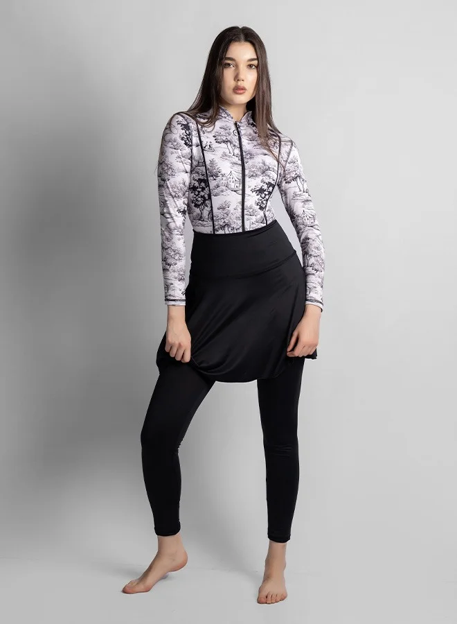 MINERVA SECRETS BLACK WILLOW- Exclusive Premium 4-Piece Burkini Set with Elegant Top, High-Waisted Leggings, Chic Beach Skirt, and Stylish Swim Terbon