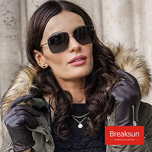 Breaksun Oversized Square Aviator Sunglasses for Men Women Fashion Metal Frame Aviator Sun Glasses Tinted Lens (Gold/Grey) - Image 3