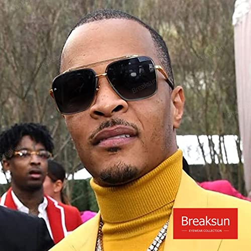Breaksun Oversized Square Aviator Sunglasses for Men Women Fashion Metal Frame Aviator Sun Glasses Tinted Lens (Gold/Grey) - Image 4