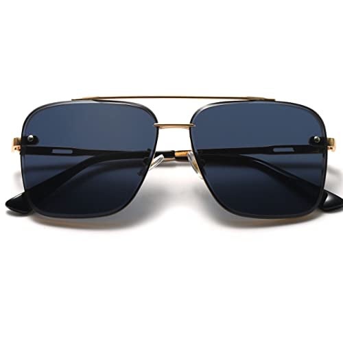 Breaksun Oversized Square Aviator Sunglasses for Men Women Fashion Metal Frame Aviator Sun Glasses Tinted Lens (Gold/Grey) - Image 1