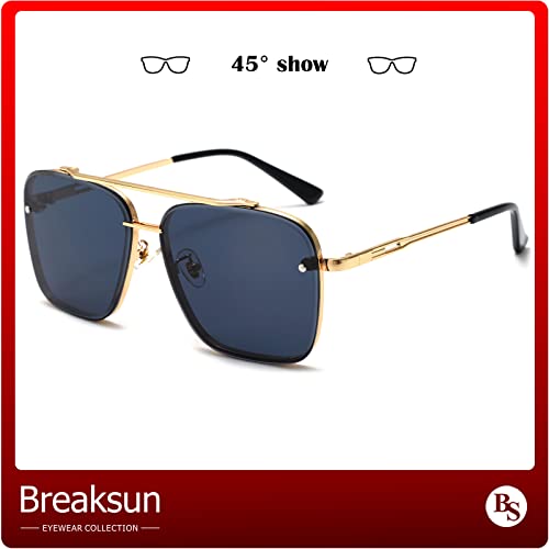 Breaksun Oversized Square Aviator Sunglasses for Men Women Fashion Metal Frame Aviator Sun Glasses Tinted Lens (Gold/Grey) - Image 5