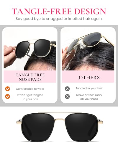 SODQW Tangle Free Aviator Sunglasses for Women Men Square Frame Sun Glasses for Driving & Traveling UV Protection - Image 2