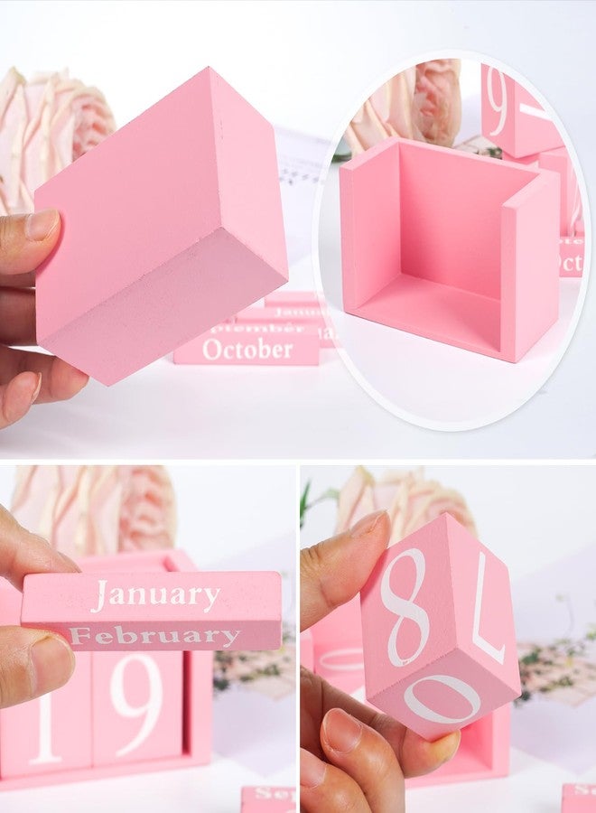 Notakia Pink Decor Wooden Desk Blocks Calendar Perpetual Block Cute Office Pink Desk Accessories Preppy Room Decor for Women - Image 4