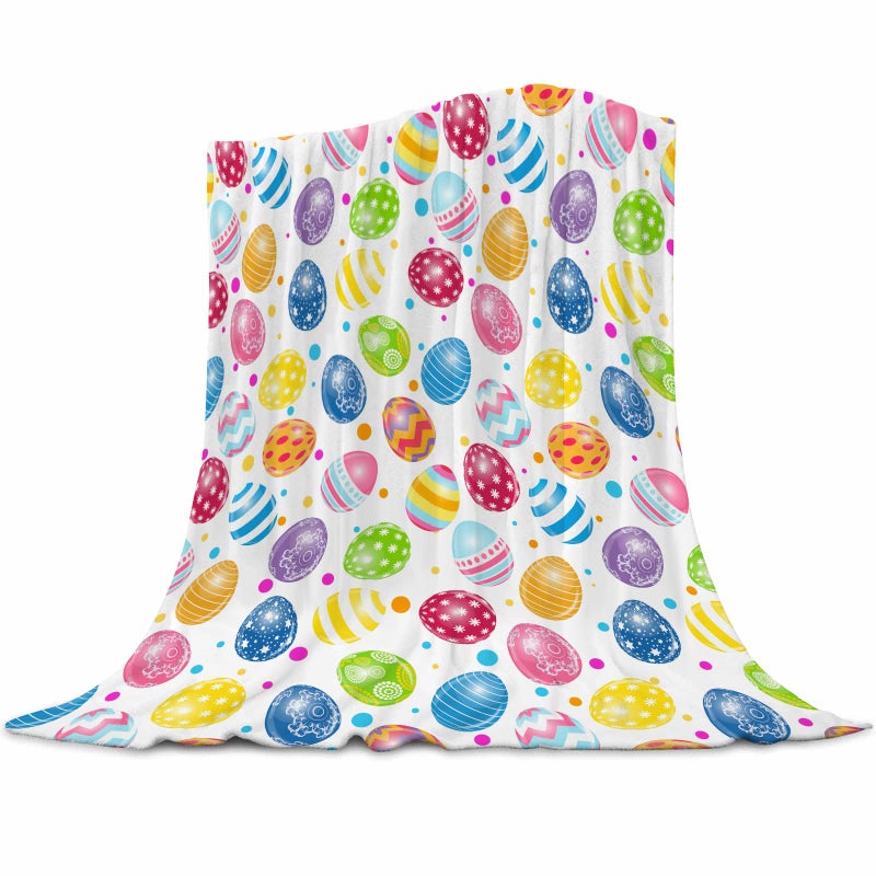 Abaysto Flannel Throw Blanket Happy Easter Colorful Eggs Cozy&Soft Plush Blankets for Bed Couch Living Room Sofa Chair, Easter Eggs Gifts for Kids Adults 40"x50" - Image 1