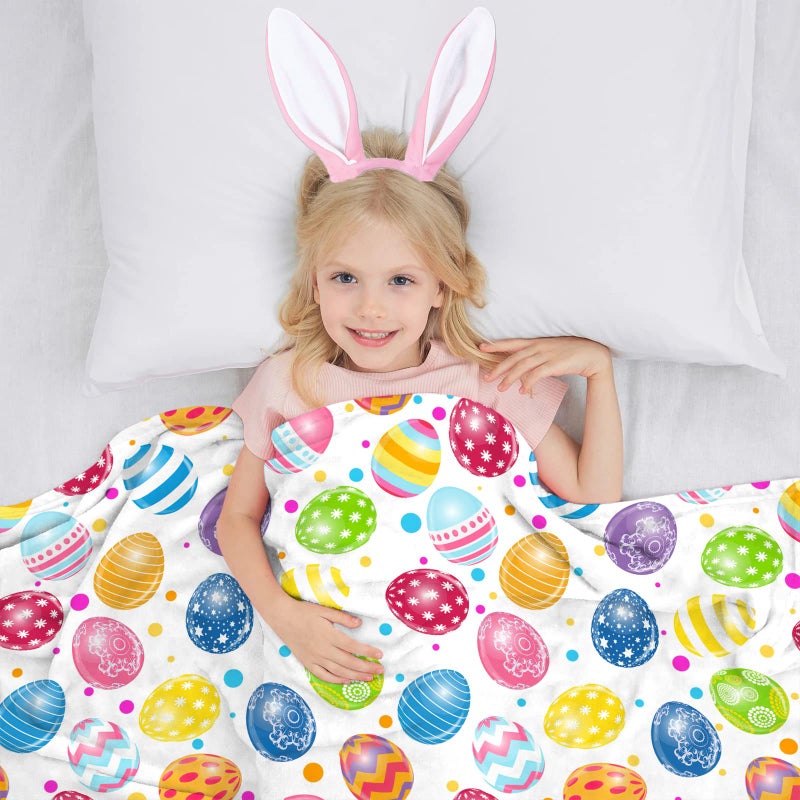 Abaysto Flannel Throw Blanket Happy Easter Colorful Eggs Cozy&Soft Plush Blankets for Bed Couch Living Room Sofa Chair, Easter Eggs Gifts for Kids Adults 40"x50" - Image 2
