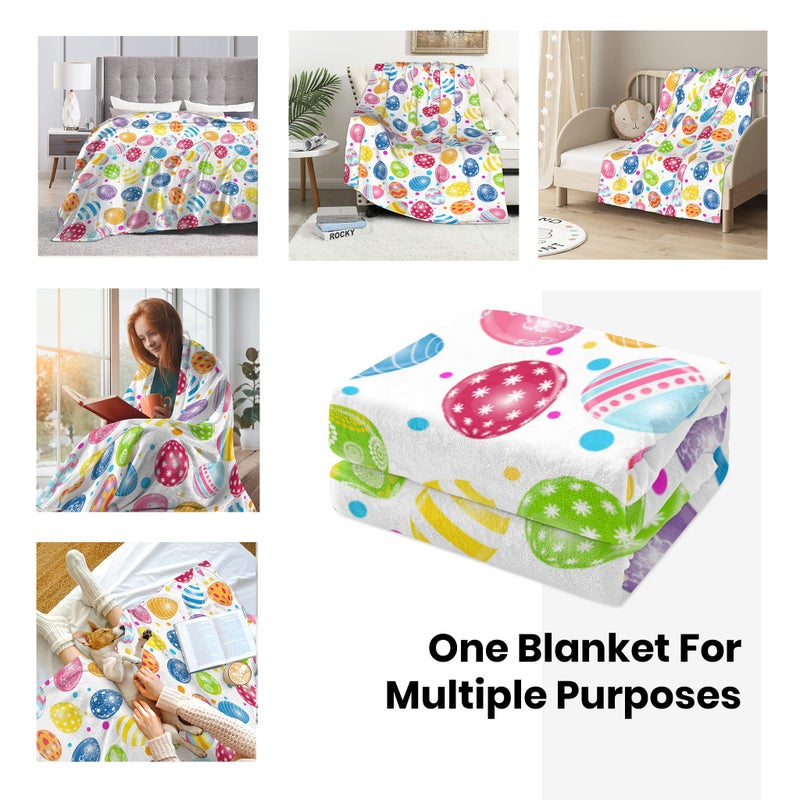 Abaysto Flannel Throw Blanket Happy Easter Colorful Eggs Cozy&Soft Plush Blankets for Bed Couch Living Room Sofa Chair, Easter Eggs Gifts for Kids Adults 40"x50" - Image 4