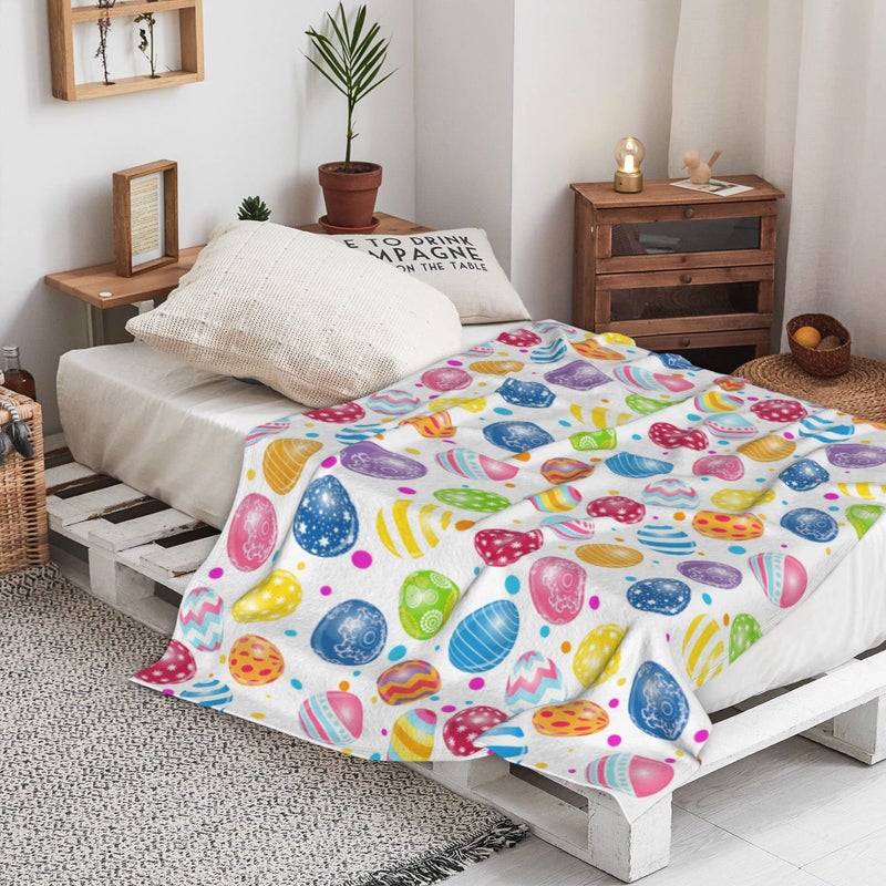 Abaysto Flannel Throw Blanket Happy Easter Colorful Eggs Cozy&Soft Plush Blankets for Bed Couch Living Room Sofa Chair, Easter Eggs Gifts for Kids Adults 40"x50" - Image 3