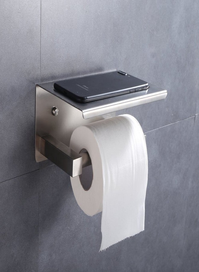XVL Toilet Paper Holder with Mobile Phone Storage Shelf and Spring Roller Brushed SUS304 Stainless Steel G325A - Image 2