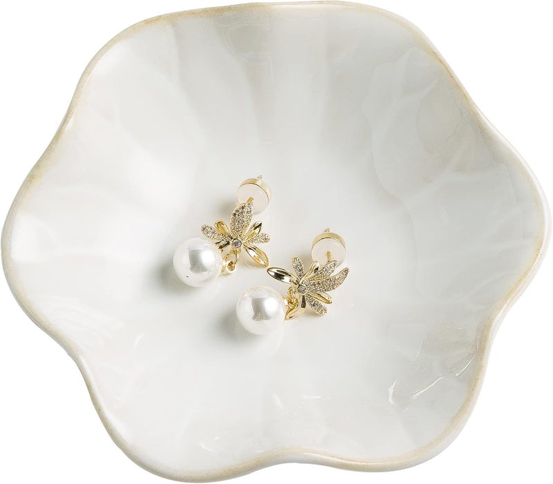 BEUNAIZER Jewelry Dish Tray, Ring Dish, Ceramic Trinket Tray, Key Bowl, Decorative Plate, for Friends Sisters Daughter Mother (Milky White) - Image 1