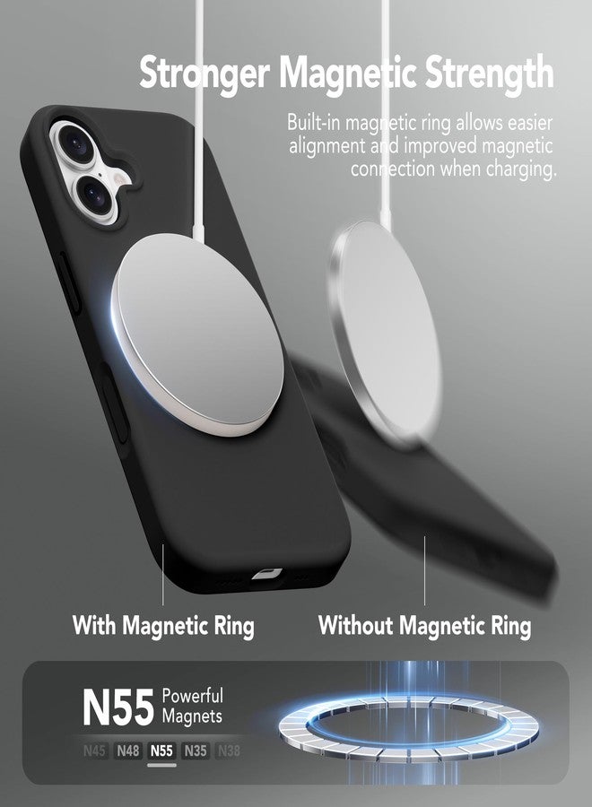 غونيز جراب GONEZ المغناطيسي لهاتف iPhone 16، متوافق مع MagSafe، [واقي شاشة + واقي عدسة الكاميرا]، جراب حماية من السيليكون السائل مقاوم للصدمات لهاتف iPhone 16 مقاس 6.1 بوصة، أسود - Image 3