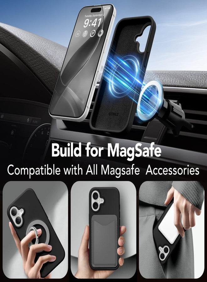 غونيز جراب GONEZ المغناطيسي لهاتف iPhone 16، متوافق مع MagSafe، [واقي شاشة + واقي عدسة الكاميرا]، جراب حماية من السيليكون السائل مقاوم للصدمات لهاتف iPhone 16 مقاس 6.1 بوصة، أسود - Image 4