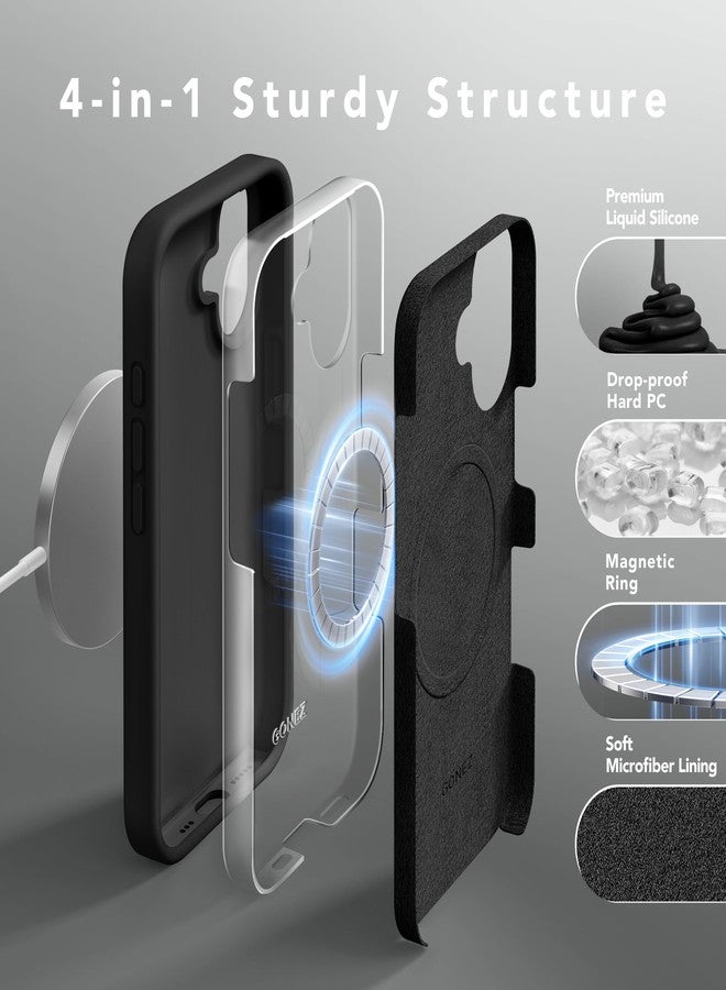 غونيز جراب GONEZ المغناطيسي لهاتف iPhone 16، متوافق مع MagSafe، [واقي شاشة + واقي عدسة الكاميرا]، جراب حماية من السيليكون السائل مقاوم للصدمات لهاتف iPhone 16 مقاس 6.1 بوصة، أسود - Image 5