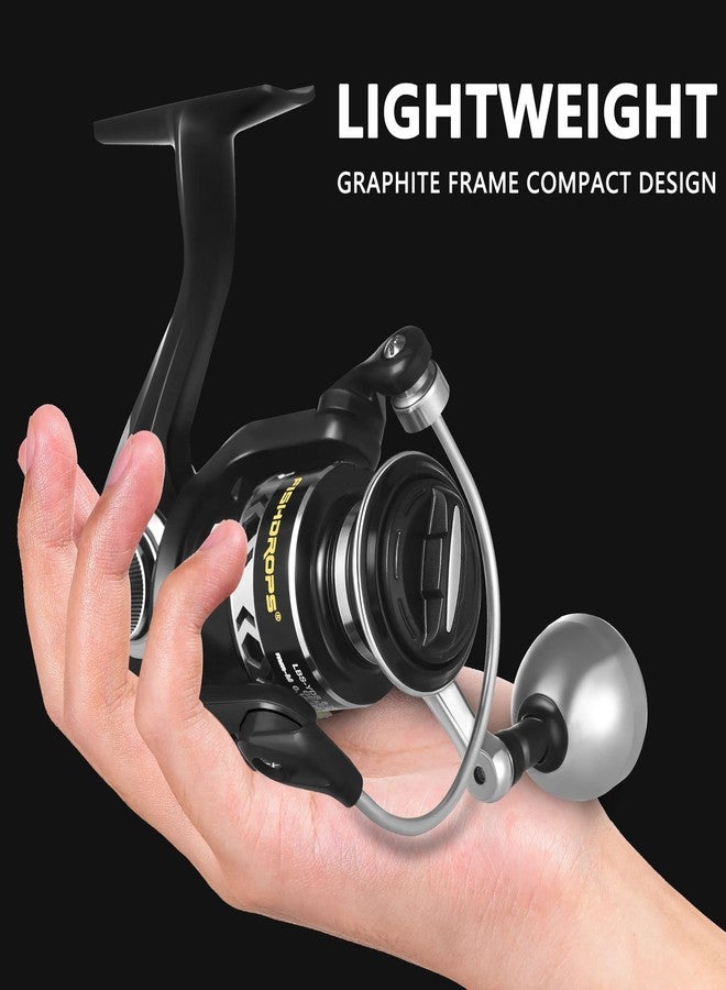 Fishdrops Fishing Reels Spinning, Lightweight Spinning Reel, 15.5 LBs Max Drag, 5.1:1/5.5:1 High Speed Ultra Smooth Powerful with CNC Aluminum Spool Spinning Reels Freshwater(Black/Gold) - Image 4