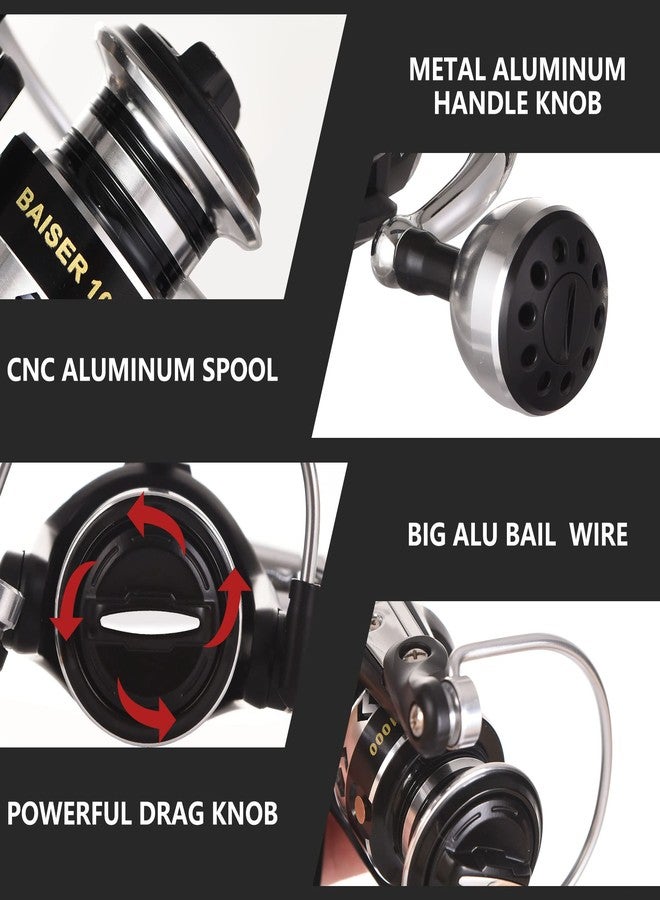 Fishdrops Fishing Reels Spinning, Lightweight Spinning Reel, 15.5 LBs Max Drag, 5.1:1/5.5:1 High Speed Ultra Smooth Powerful with CNC Aluminum Spool Spinning Reels Freshwater(Black/Gold) - Image 5
