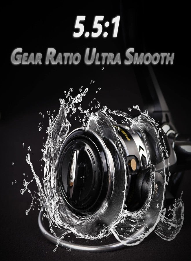 Fishdrops Fishing Reels Spinning, Lightweight Spinning Reel, 15.5 LBs Max Drag, 5.1:1/5.5:1 High Speed Ultra Smooth Powerful with CNC Aluminum Spool Spinning Reels Freshwater(Black/Gold) - Image 3