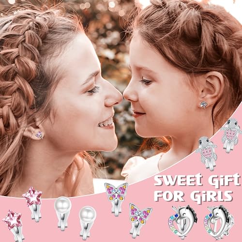 BESTEEL 12 Pairs Clip on Earrings for Women Cute CZ Cat Pearl Star Heart Turtle Butterfly Clip Earring Hypoallergenic Fake Clip-on Stud Non Pierced Earrings Set Multicolored Silver - Image 4