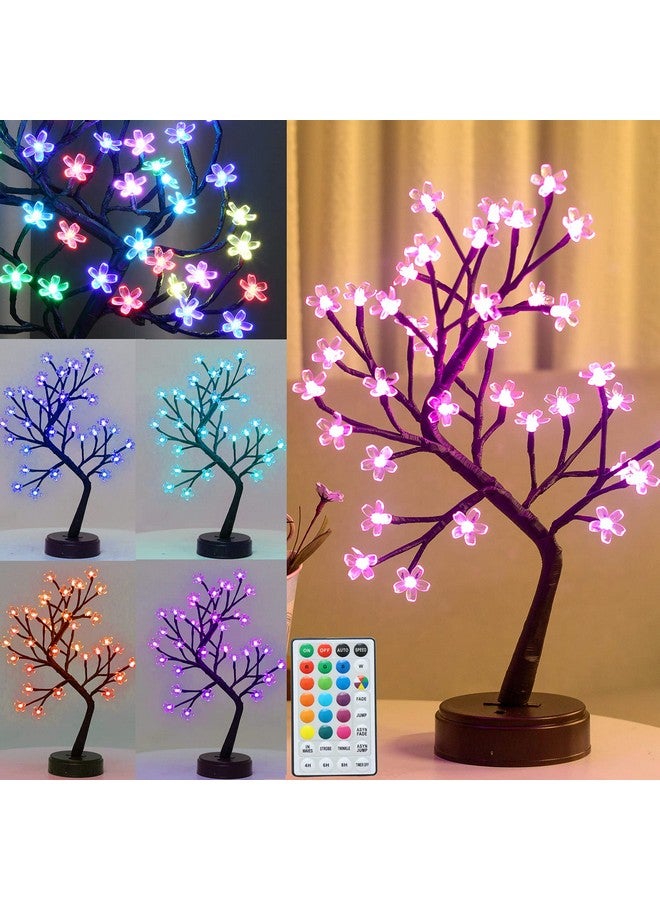 Pooqla Pooqla RGB Cherry Blossom Tree Light with Remote 16 Color-Changing LED Artificial Flower Bonsai Tree, Pink Table Top Lamp Home Lit Tree Valentine's Day Christmas Decoration 36 LED, Brown Branch  - Image 1