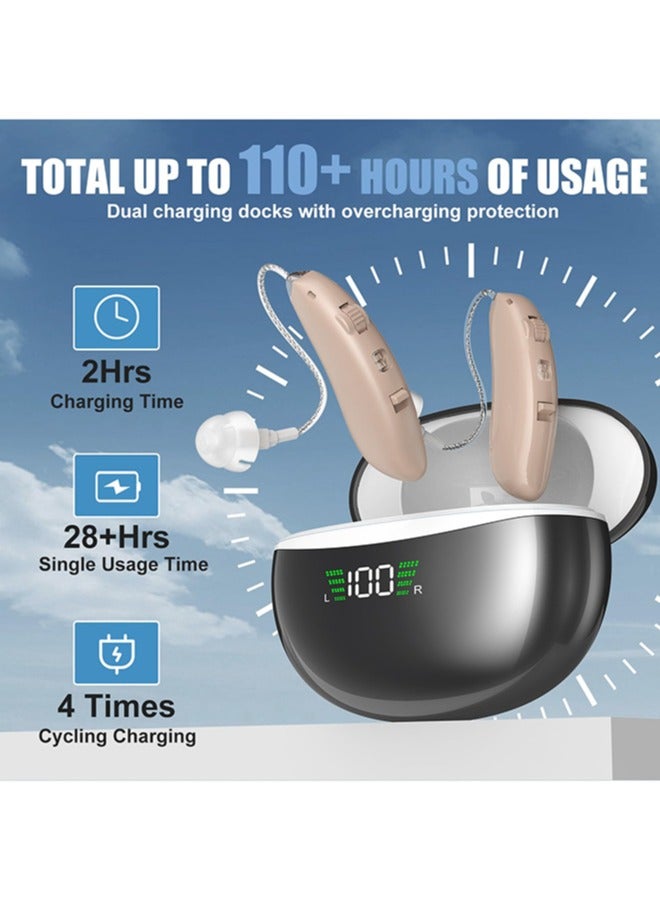 Jccgoo Rechargeable Hearing Aids for Seniors' Hearing Loss (Not Amplifier) - Latest 16-Channel Digital OTC Hearing Aid with Intelligent Noise Cancellation, 5-Day Long-Lasting Battery, Medical-Grade Materials, Comfortable  Anti-Slip for Secure Wearing, Beige - Image 3