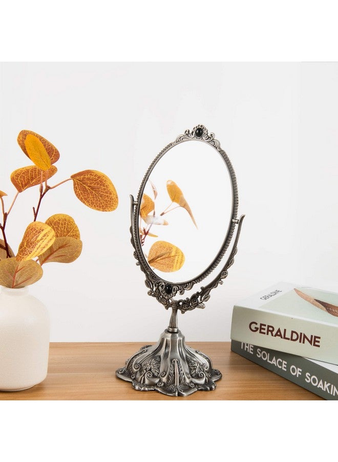 فيارل مرآة مكياج كلاسيكية مقاس 11.2 بوصة، مرآة زينة بيضاوية على شكل زهور مع حامل لغرفة تبديل الملابس، إطار دوار مزدوج الجوانب، مرآة زخرفية أنيقة (بيوتر) - Image 5