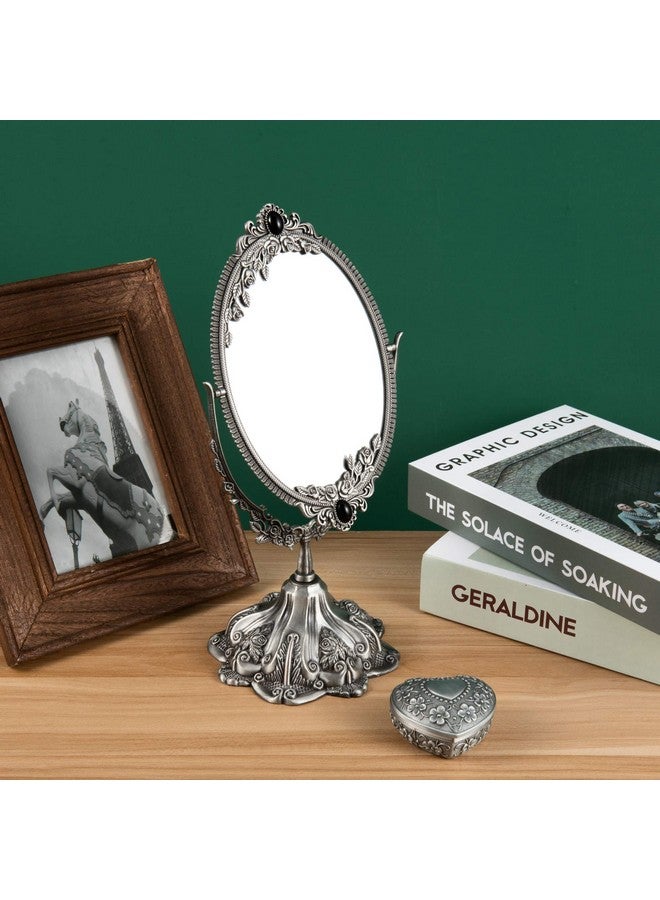 فيارل مرآة مكياج كلاسيكية مقاس 11.2 بوصة، مرآة زينة بيضاوية على شكل زهور مع حامل لغرفة تبديل الملابس، إطار دوار مزدوج الجوانب، مرآة زخرفية أنيقة (بيوتر) - Image 4