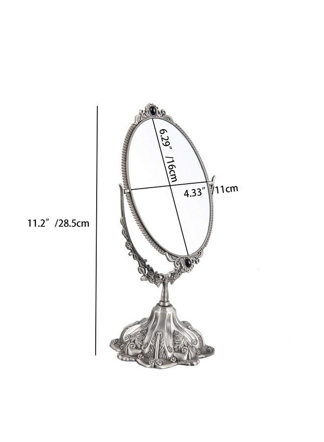 فيارل مرآة مكياج كلاسيكية مقاس 11.2 بوصة، مرآة زينة بيضاوية على شكل زهور مع حامل لغرفة تبديل الملابس، إطار دوار مزدوج الجوانب، مرآة زخرفية أنيقة (بيوتر) - Image 2