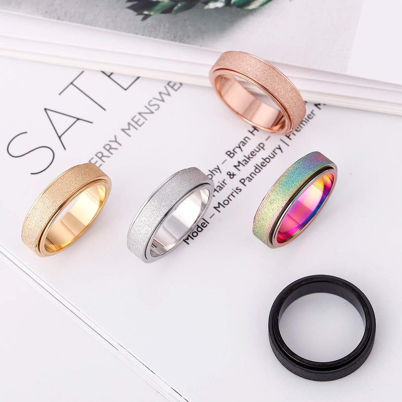 OreilleStar Titanium Stainless Steel Anxiety Ring for Women Men Fidget Toys Adults Spinner Ring 6mm Wide Size 8 Silver Band Ring Sandblasted Finish Outer Hand Polished Inner - Image 4