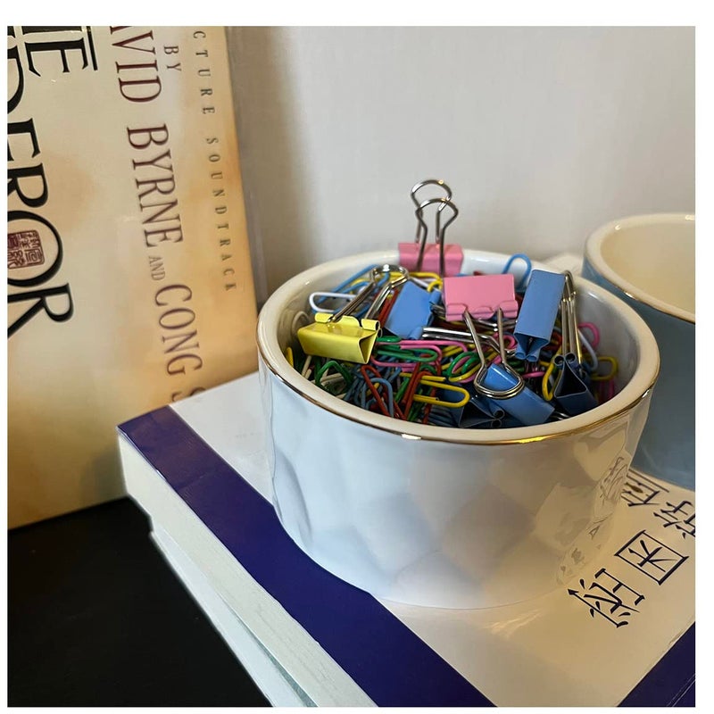Aewill Ceramic Paper Clip Holder Ceramic Paper Clip Dispenser Organizer for Office Desk Binder Clip Holder (White) - Image 2