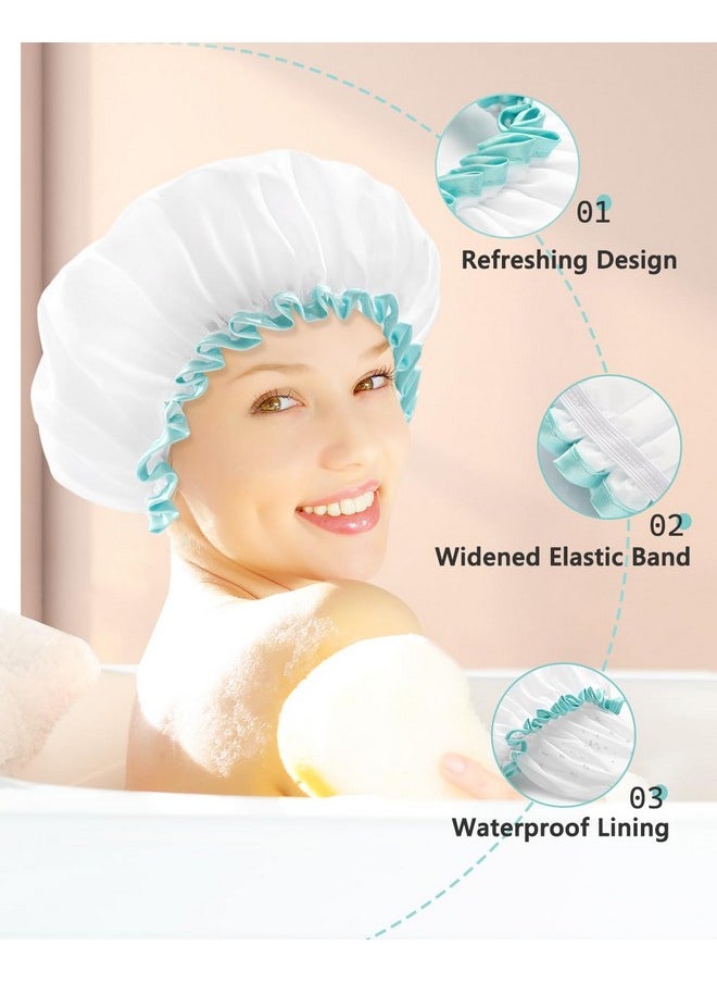 mikimini White Shower Cap For Long Hair 1 Pack 12 Inch Large Sizewaterproof Washable Hair Caps For Women And Girls Super Cute And Extra Large  - Image 5