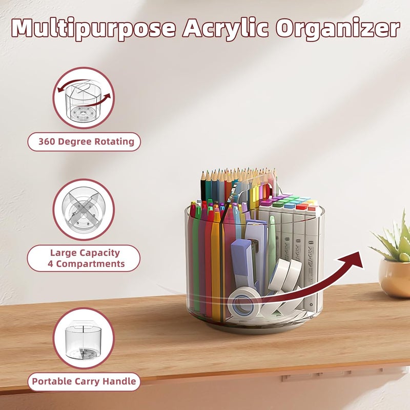 Absonic 2 Pack Pen Pencil Holder for Kids, Rotating Pen Holder for Desk Organizer, 4 Compartments Art Supply Marker Organizer and Storage, Kids Desk Organizer Marker Holder Caddy Art Supply Organizer for Desk - Image 3