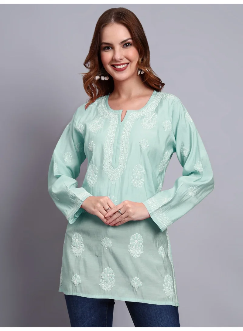 الايا مطرز يدويًا Chikankari Chanderi Kurti-AL4090