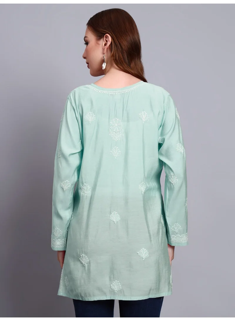 الايا مطرز يدويًا Chikankari Chanderi Kurti-AL4090