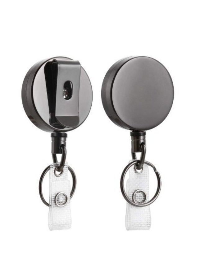 Generic 2PCS ID Badge Holder Reel with Clip and Keyring Metal Keychain ID Badge Holder Reels with Belt Clip Key Ring Reinforced Steel Cord for Key Name Card Holder 
